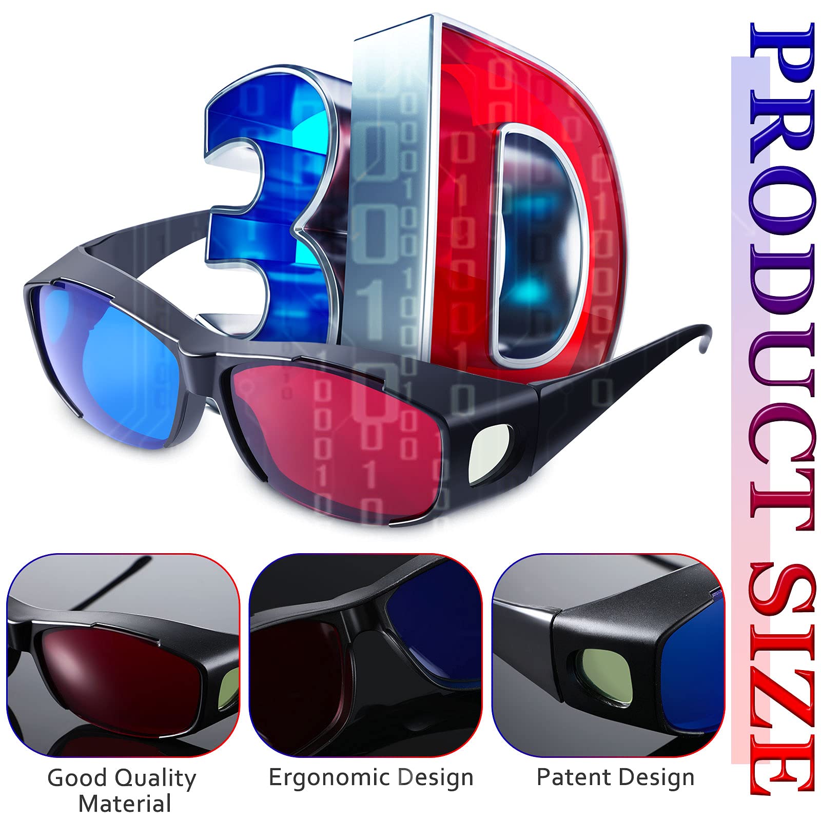 RONHAN 2 Pieces 3D Movie Game Glasses 3D Red Blue Glasses for 3D Movies Games, 3D Viewing Glasses, Light Simple Design(Black)