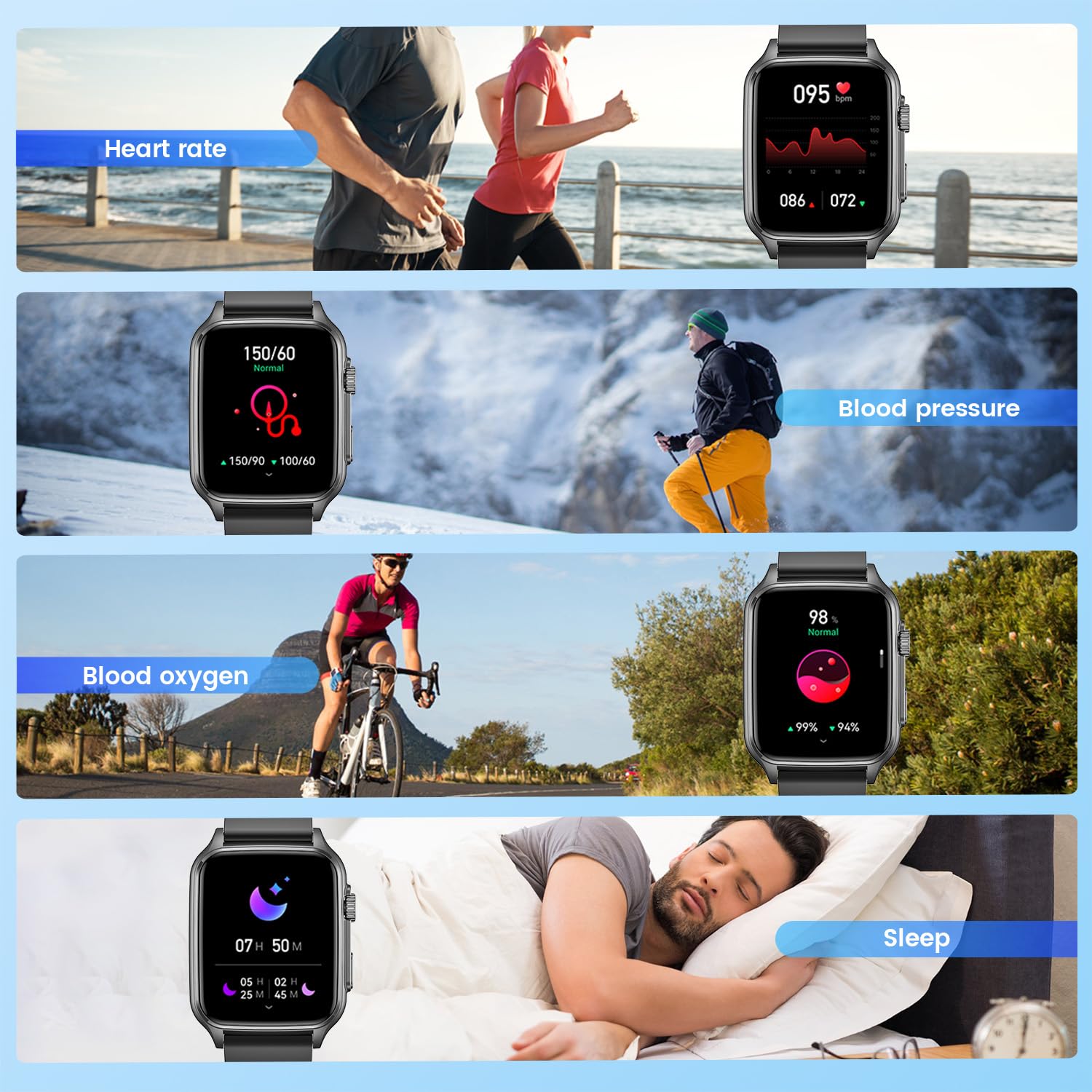 RONHAN Smart Watch Men Fitness Tracker: 2.0“ Touch Screen Watches Waterproof for Call Heart Rate Blood Pressure Sleep Monitor Digital Step Sport Running Smartwatch Bluetooth Compatible Android with iOS Phone