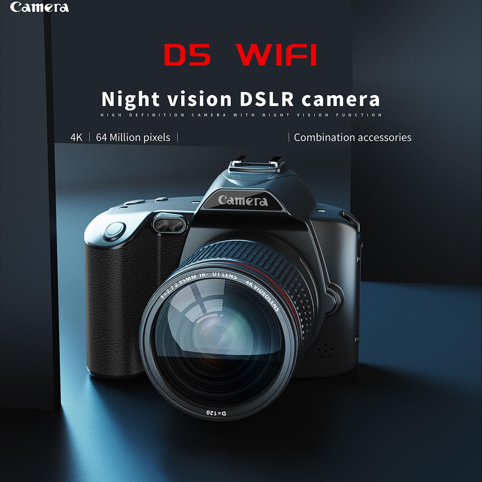 RONHAN Camera, D5 F=2.7 2.95mm 4K 64MP 16X Zoom Digital Camera HD Night Vision, 62mm Macro Lens 120° Wide Angle Video Camera with Fill Light & Microphone, WiFi Interconnection