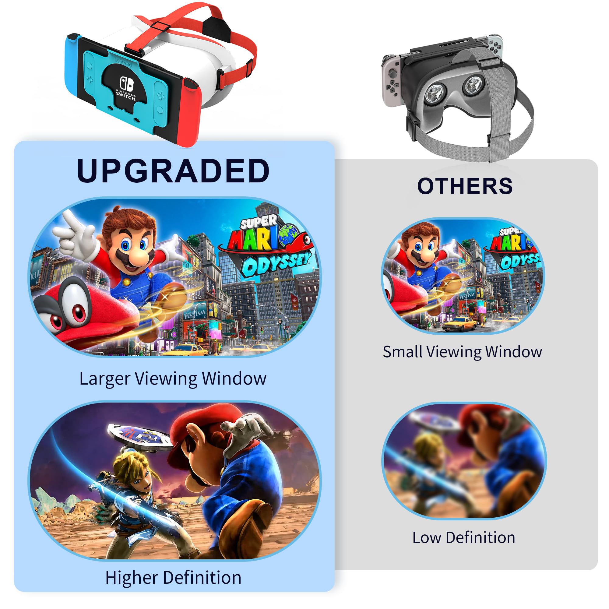 RONHAN Upgraded VR Headset for Nintendo Switch & Switch OLED Model, Switch Virtual Reality Glasses with Adjustable HD Lenses and Comfortable Head Strap, Labo VR Kit Accessories, Cool Stuff for Boys