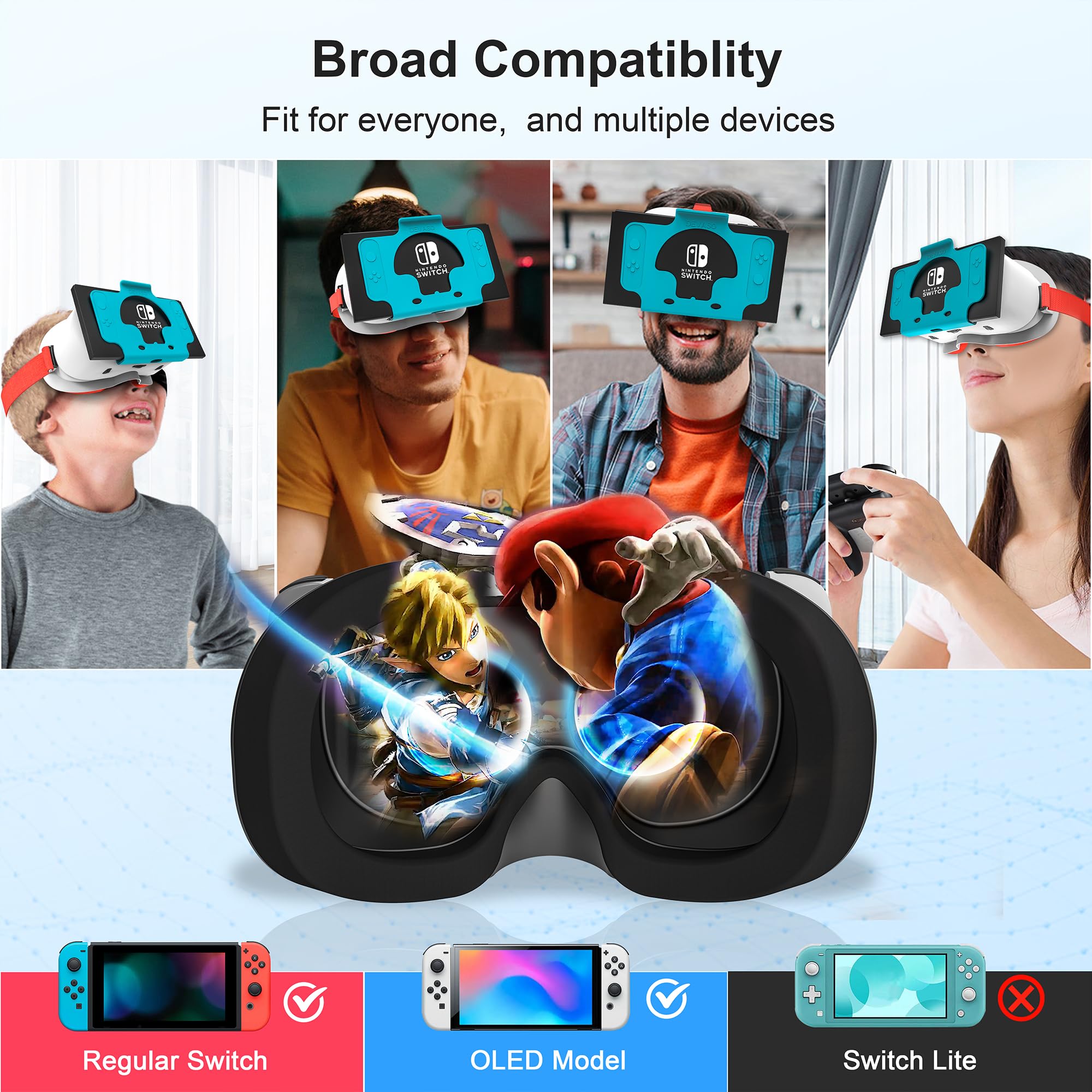 RONHAN Upgraded VR Headset for Nintendo Switch & Switch OLED Model, Switch Virtual Reality Glasses with Adjustable HD Lenses and Comfortable Head Strap, Labo VR Kit Accessories, Cool Stuff for Boys