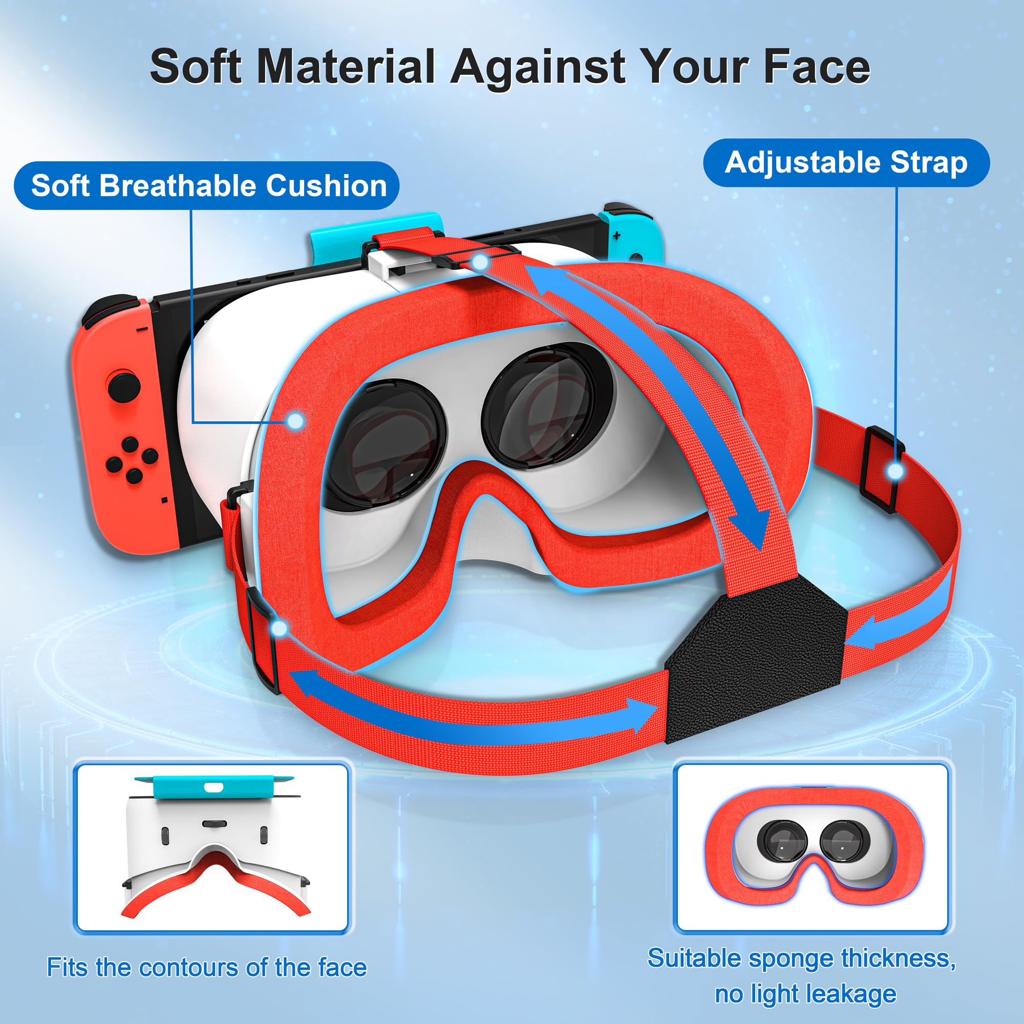 RONHAN Upgraded VR Headset for Nintendo Switch & Switch OLED Model, Switch Virtual Reality Glasses with Adjustable HD Lenses and Comfortable Head Strap, Labo VR Kit Accessories, Cool Stuff for Boys