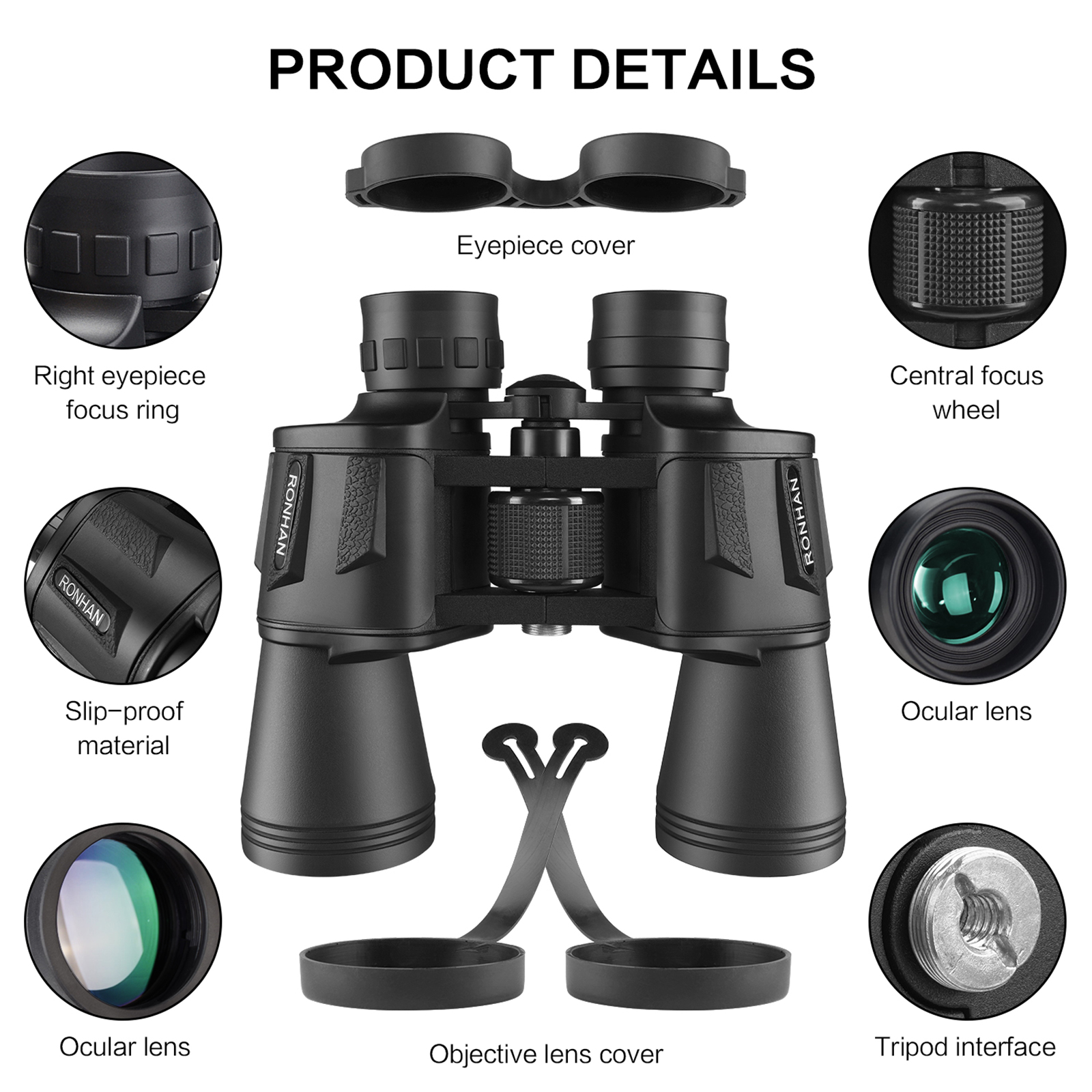 20x50 High Power Military Binoculars, RONHAN Compact HD Professional/Daily Waterproof Binoculars Telescope for Adults Bird Watching Travel Hunting Football-BAK4 Prism FMC Lens-with Exquisite Case and Strap (20X50)