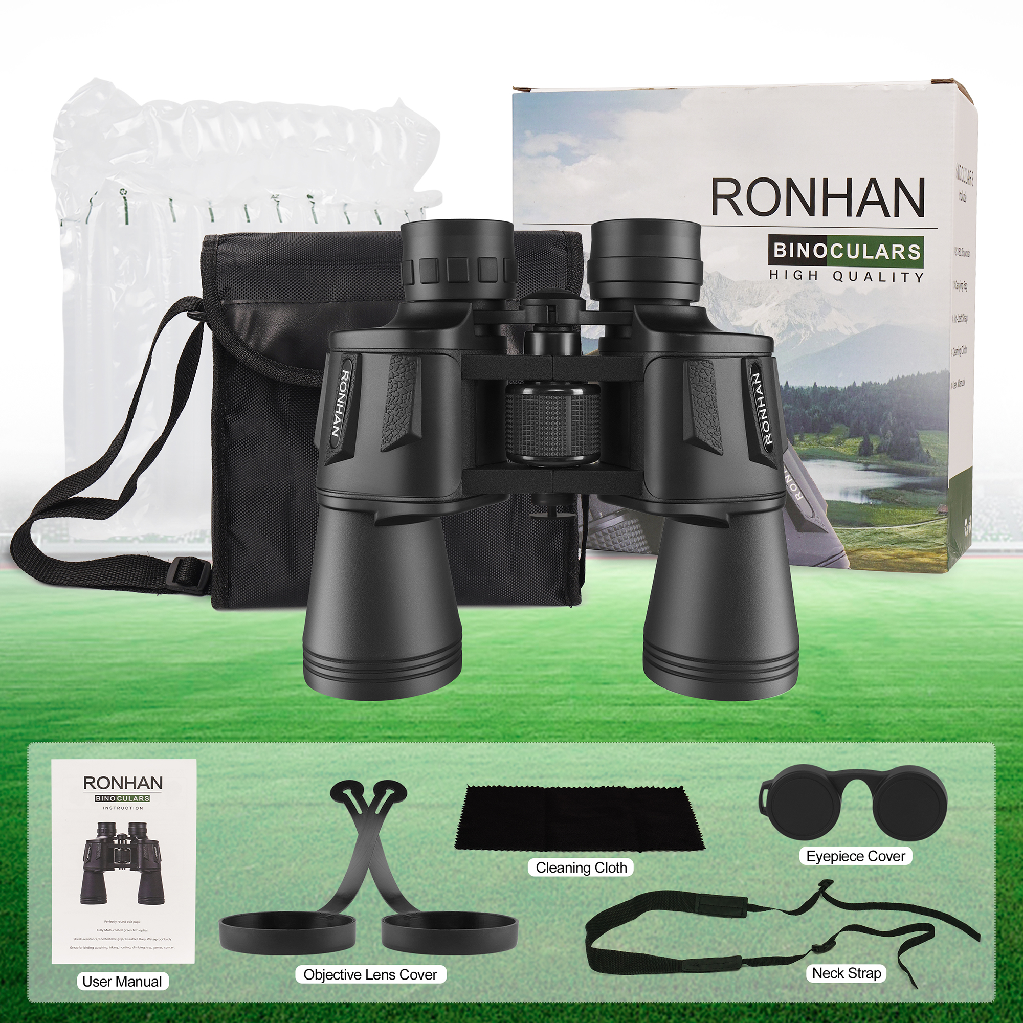 20x50 High Power Military Binoculars, RONHAN Compact HD Professional/Daily Waterproof Binoculars Telescope for Adults Bird Watching Travel Hunting Football-BAK4 Prism FMC Lens-with Exquisite Case and Strap (20X50)